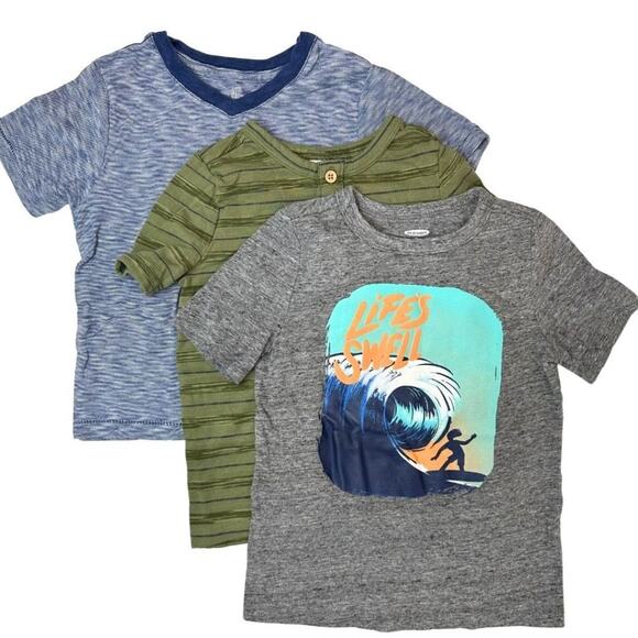 Old Navy Set of 3 Short Sleeve T-Shirts Green, Gray, Blue 3T - Picture 1 of 6